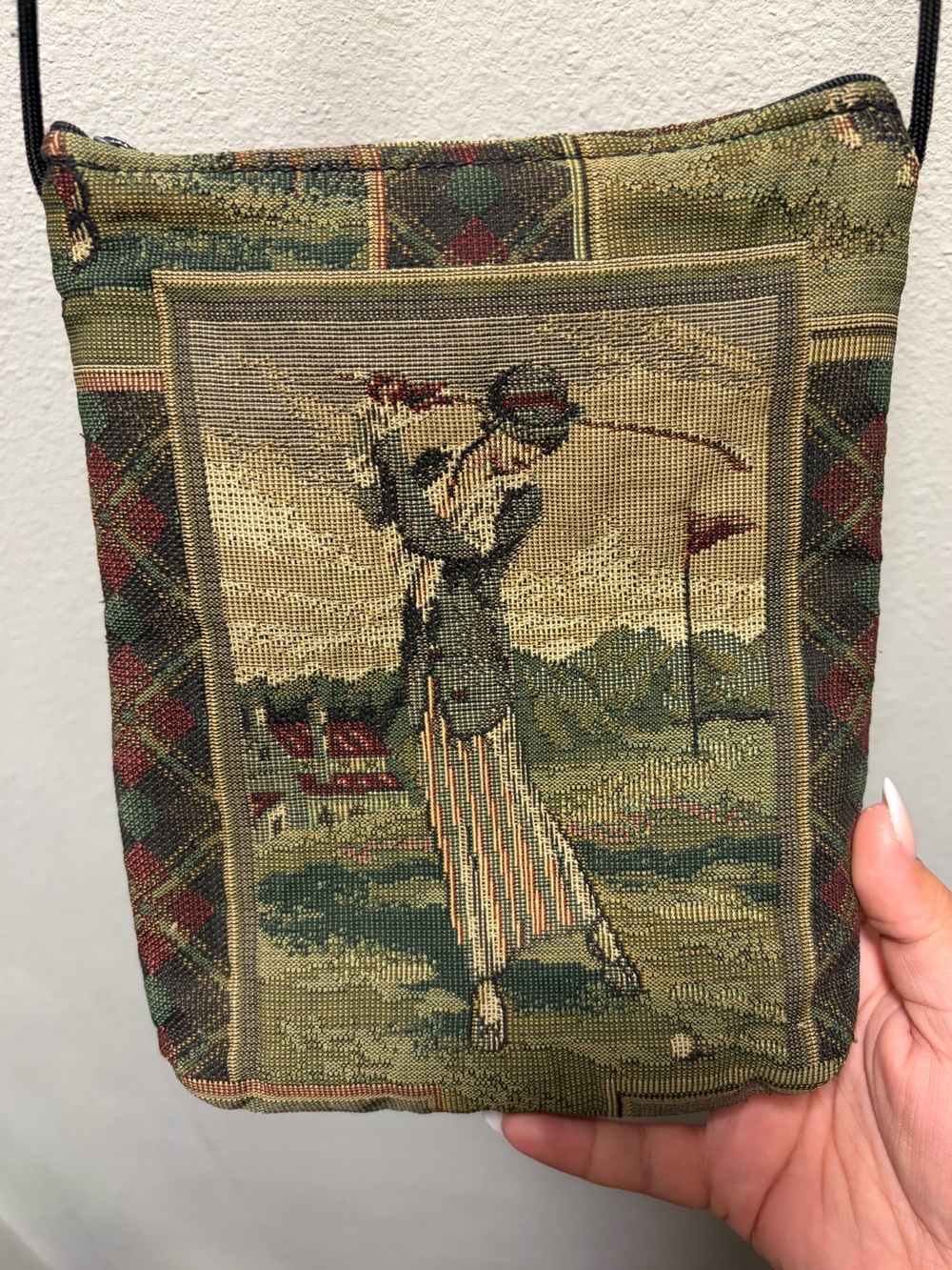 Vintage Accessories That Count Golf Scene Woven Tapestry Crossbody Bag